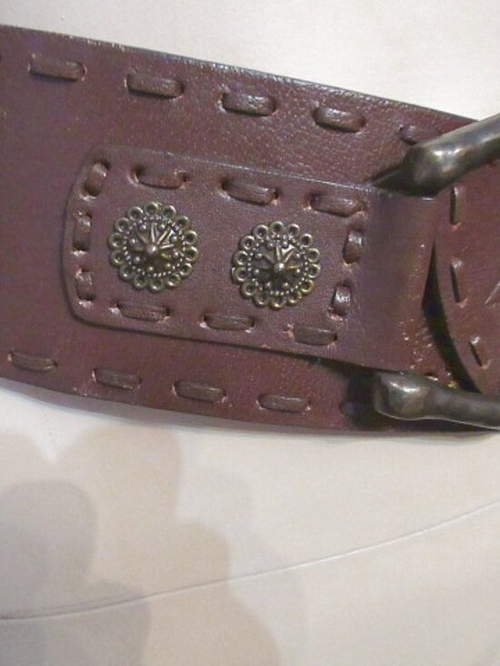 Chico\'s Tooled Leather Belt Size L Conchos Statement Buckle Wide Western Boho main image 10